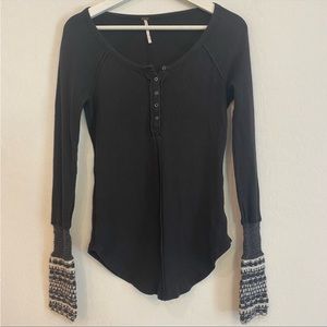 Free People Ski Lodge Cuff Thermal Black and Gray Size Small